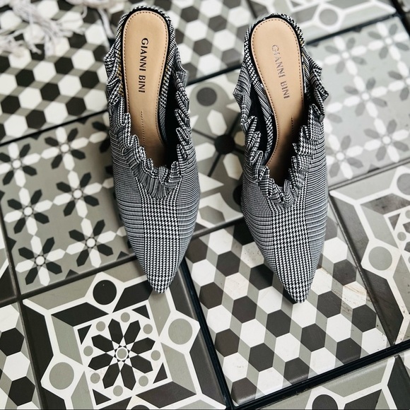 Gianni Bini Checkered Ruffle Pointy Mule Shoes - Picture 2 of 5